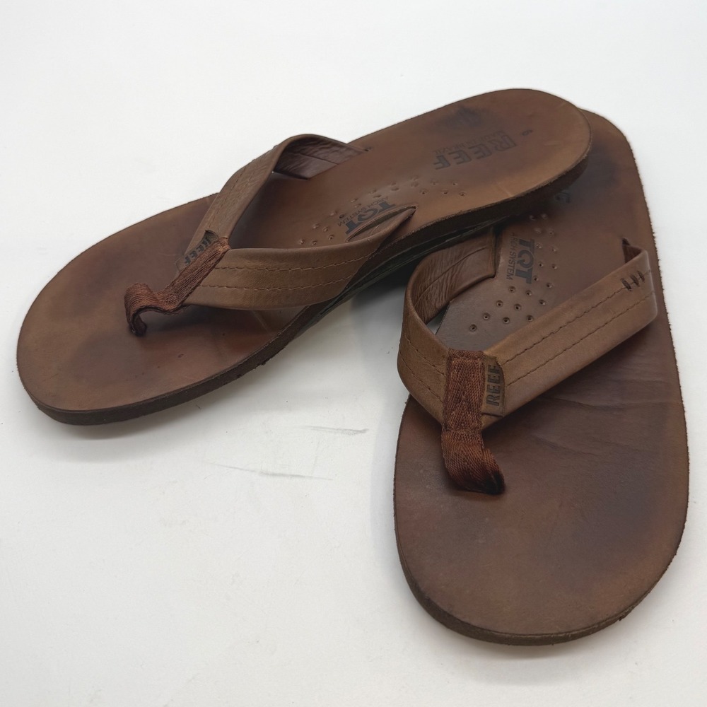 Reef TQT Arch System Brown Leather Flip Flop Sandals Men 9 Bottle Opener Brazil